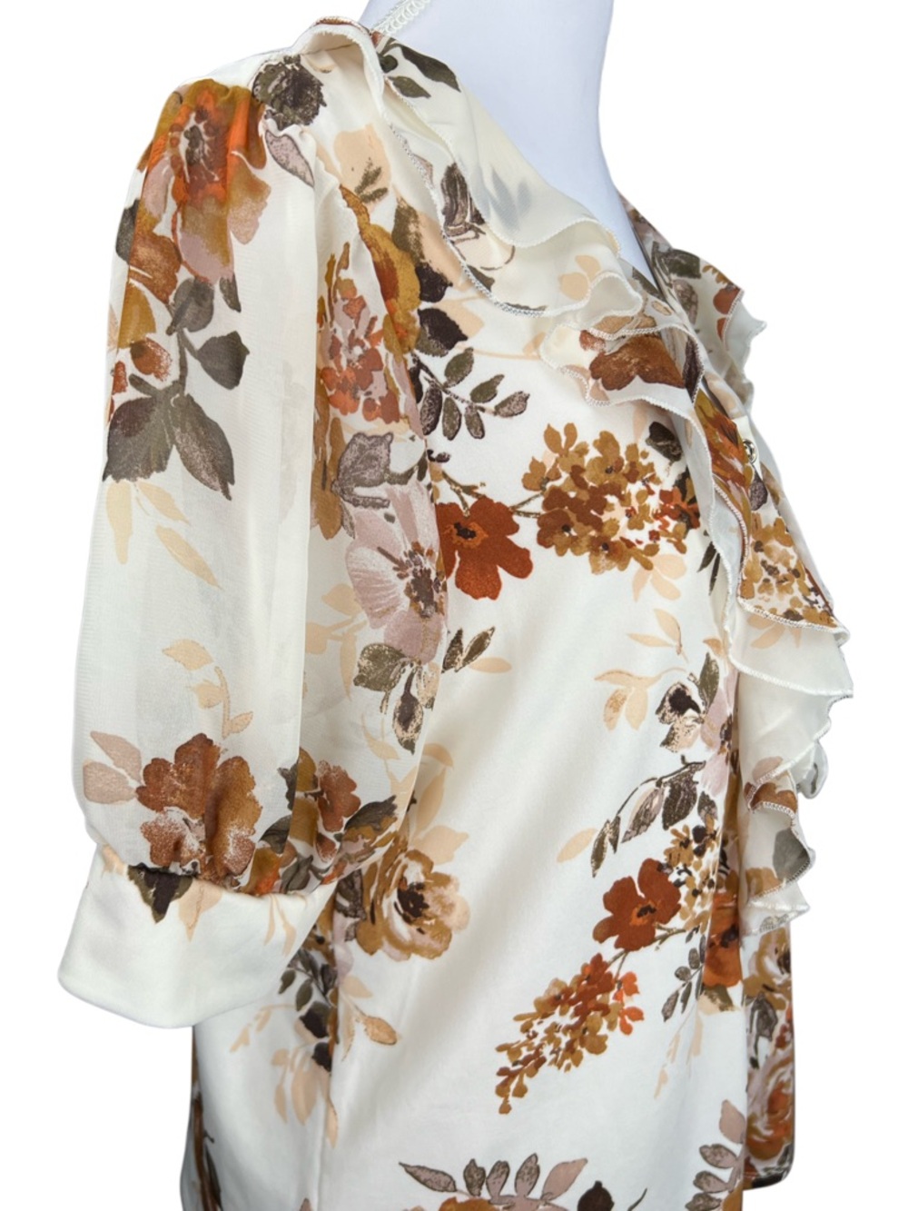 Perception Concept Floral Ruffle Blouse Women’s Small Ivory Sheer Button Front - Picture 3 of 6